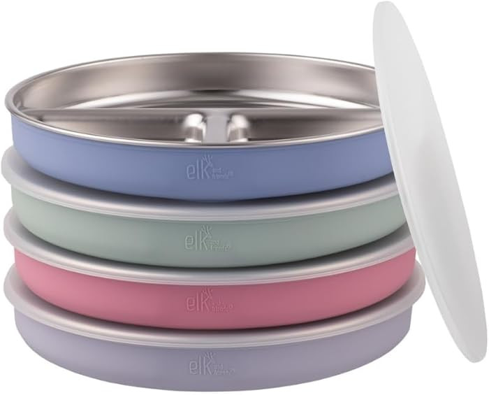 Stainless Steel Divided Plates + Silicone Sleeve and Storage Lid | Baby, Toddler, Kids | Dinner &... | Amazon (US)