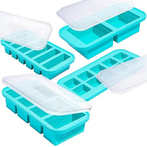 Souper Cubes Silicone Freezer Molds Gift Set with 2 Tbsp, 1/2, 1, and 2 Cup Silicone Freezer Trays With Lids - Meal Prep and Kitchen Essentials Bundle - Aqua | Amazon (US)