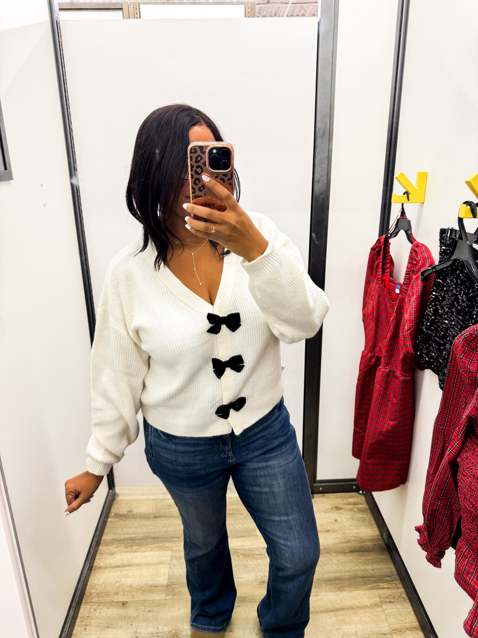 Loving this bow cardigan sweater!! It’s so soft and has a stretchy relaxed fit. Could size down one  

#LTKMidsize #LTKStyleTip #LTKHoliday