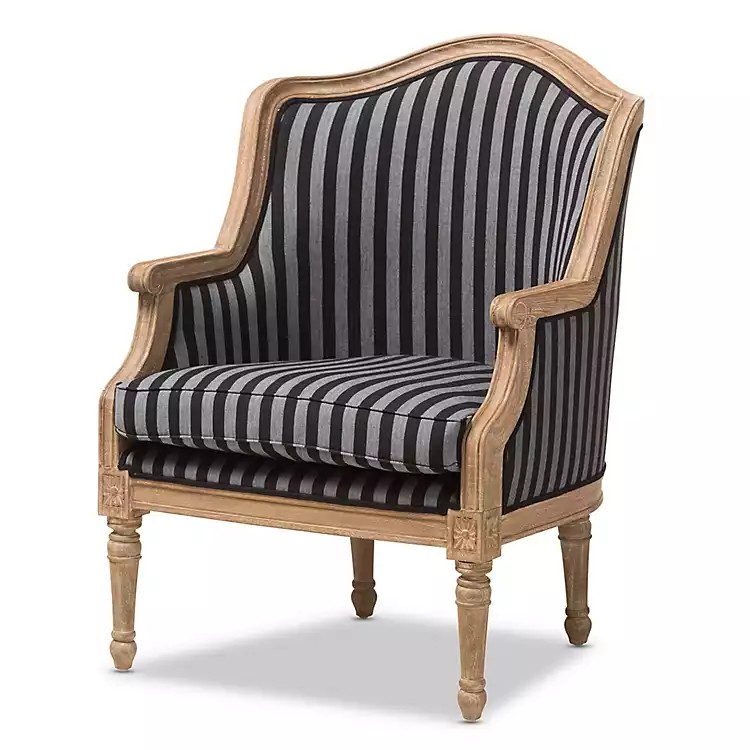 Black and Gray Striped Wood Frame Accent Chair | Kirkland's Home