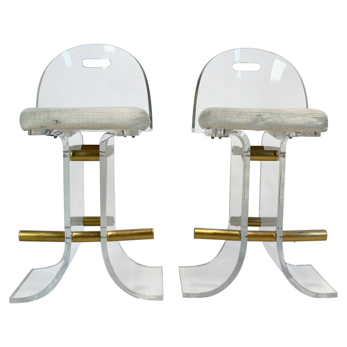 Pair of Lucite & Brass Counter Stools by Hill Manufacturing, USA 1970's | 1stDibs