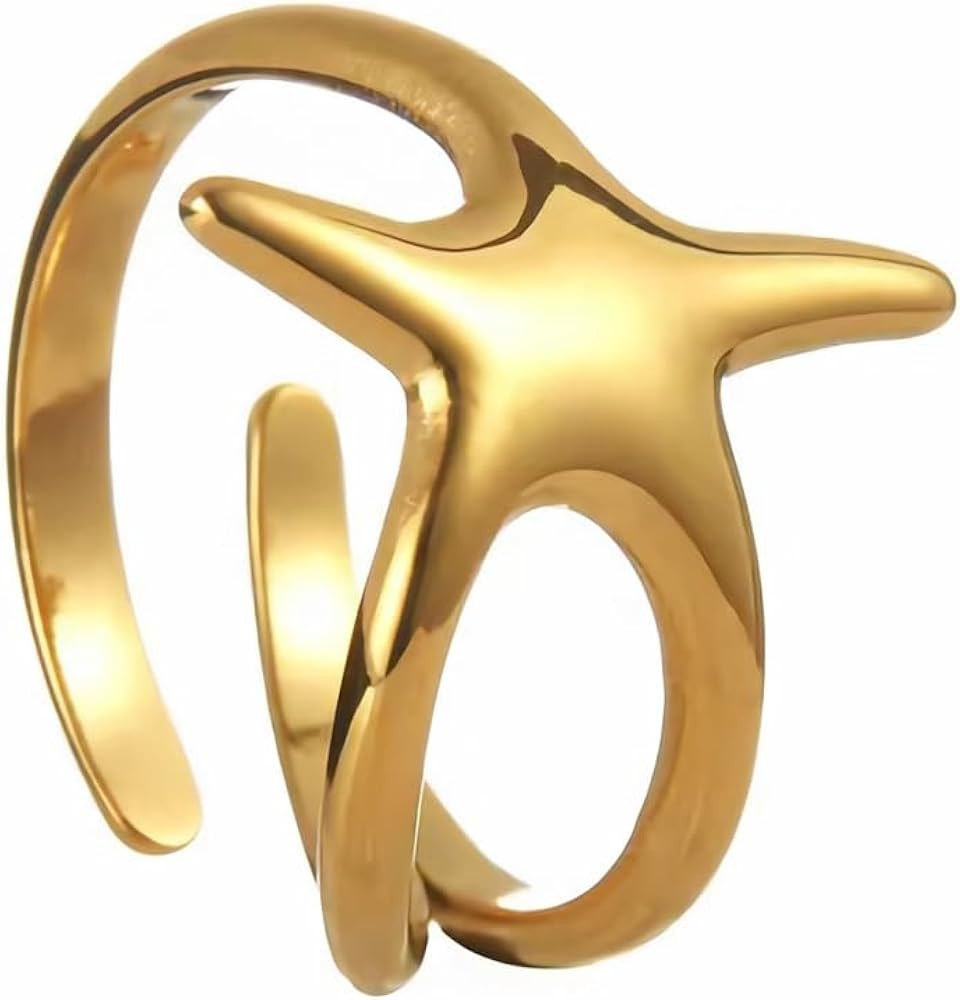 Gold Shell Starfish Ring for Women Opening Adjustable Finger Ring Irregular Ring Ocean Series Rin... | Amazon (US)