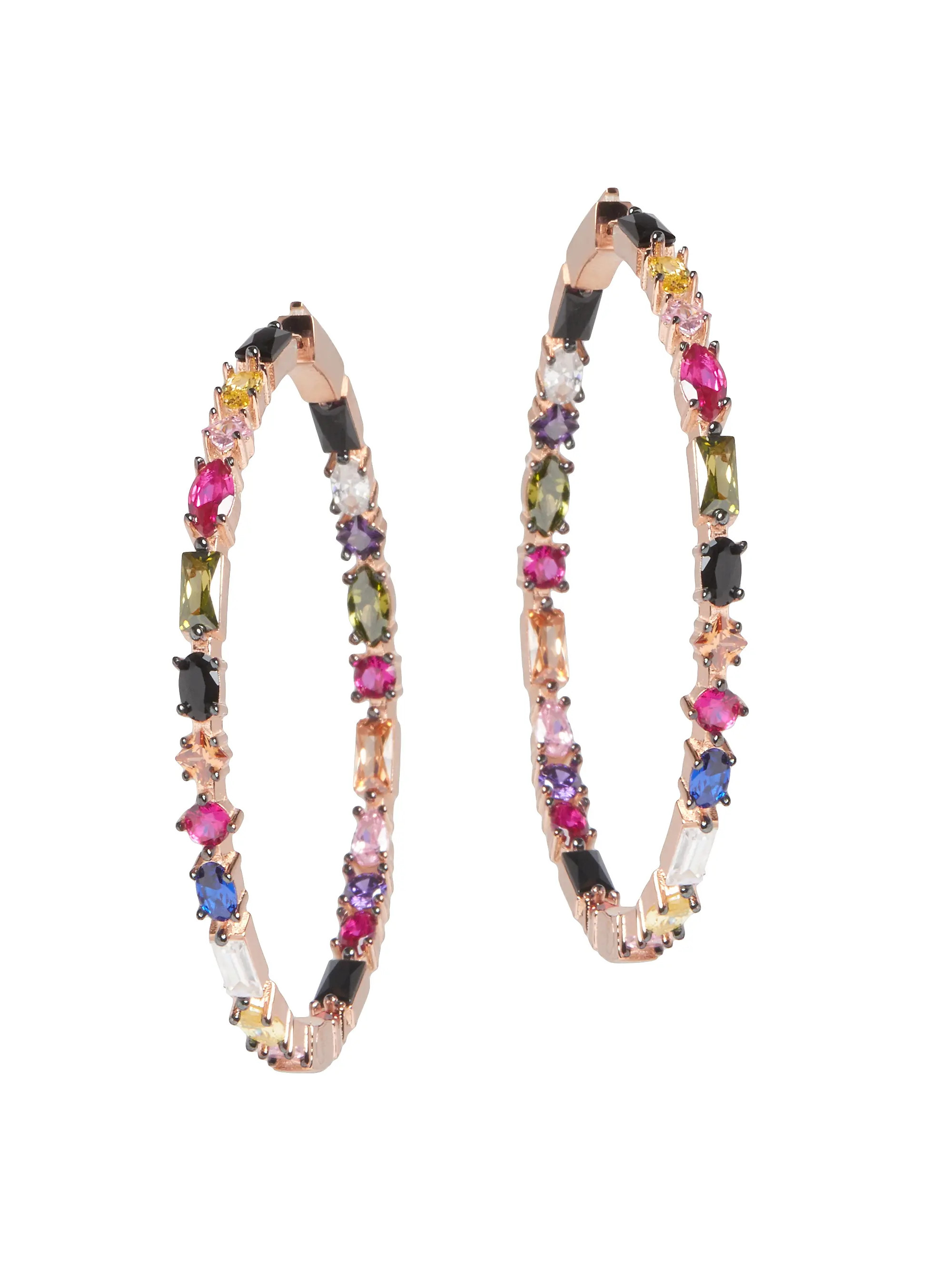 Casey 14K-Rose-Gold Vermeil & Crystal Inside-Out Hoop Earrings | Saks Fifth Avenue