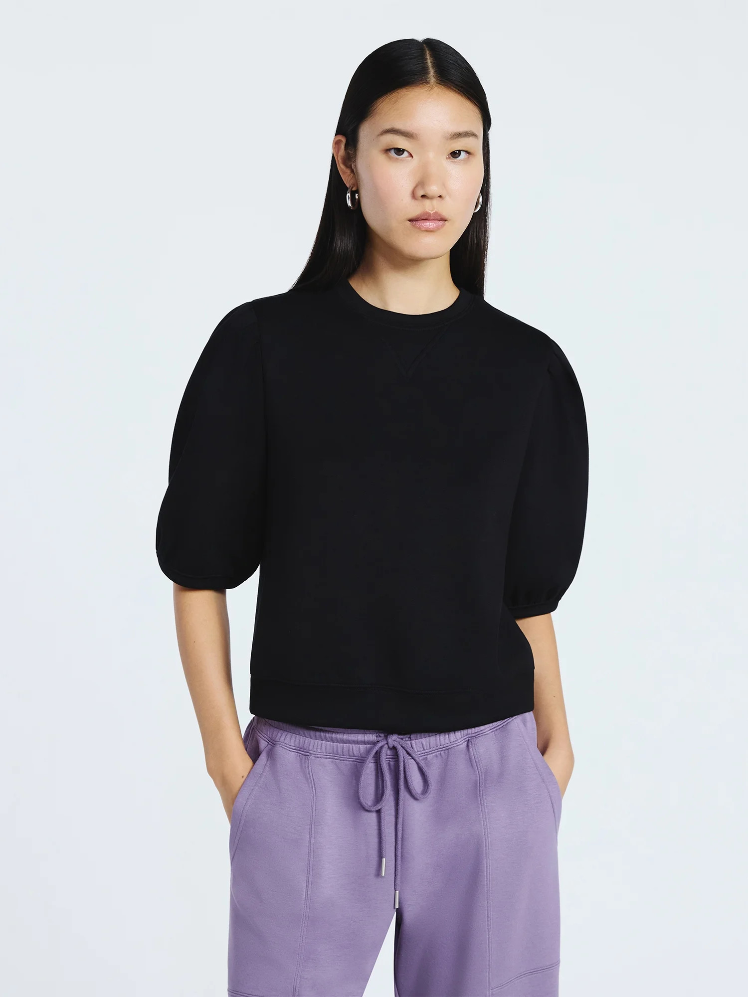 Scoop Women's and Women's Plus New Scubaknit Pleated Sleeve Top, Sizes XS-4X | Walmart (US)