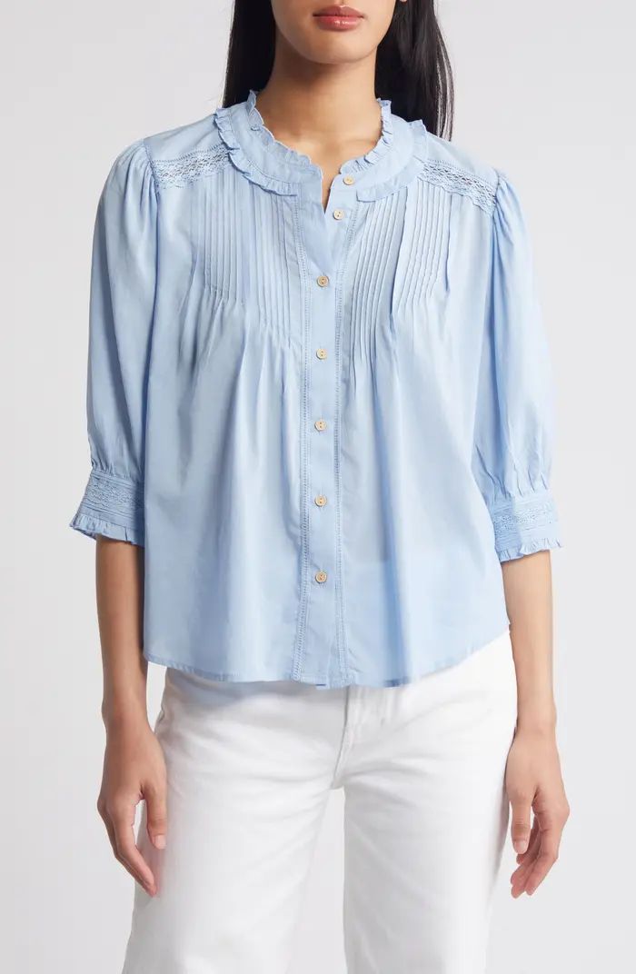 Wit & Wisdom Lace & Pintuck Cotton Blend Shirt | Nordstrom | Nordstrom