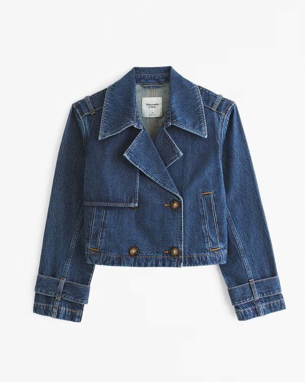 Women's Cropped Denim Trench Coat | Women's New Arrivals | Abercrombie.com | Abercrombie & Fitch (US)