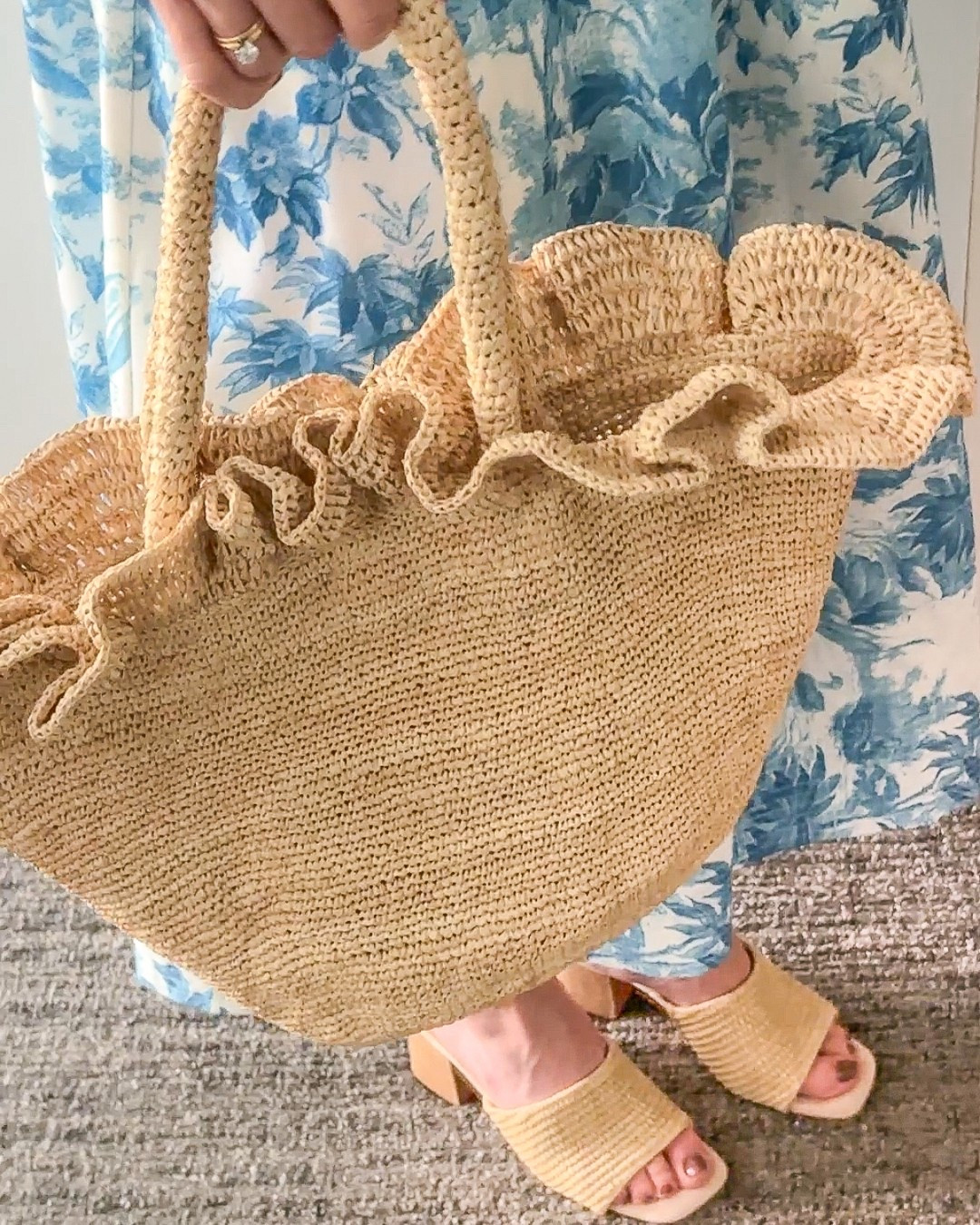 Love this ruffled tote with my blue and white patterned dress!

#LTKShoeCrush #LTKOver40 #LTKFindsUnder100