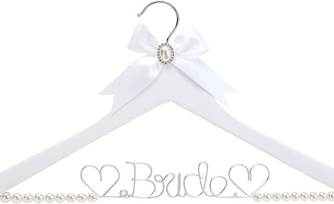 HUIDIAN White Solid Wood Bridal Dress Hanger with Bridal Wire Lettering for Bridal Wedding Party ... | Amazon (US)
