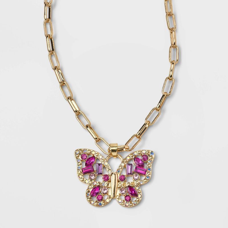 Pave Stone Butterfly Collar Necklace - Wild Fable™ Pink | Target