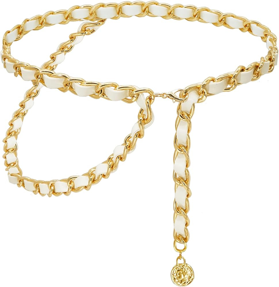 Chain Belts Leather Waist Belt for Women Layered Metal Chain Belt | Amazon (US)