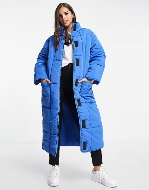 ASOS DESIGN quilted longline puffer coat in cobalt | ASOS (Global)