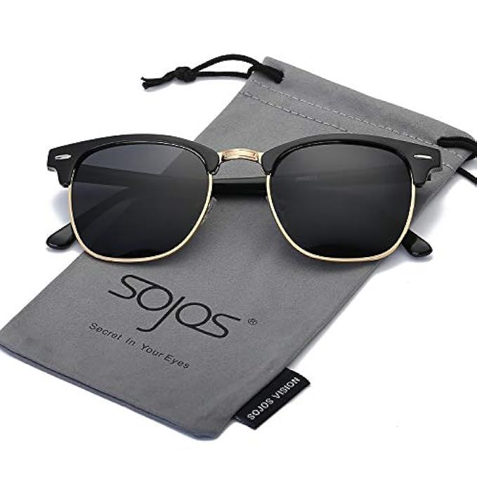 SOJOS Clubmaster Semi Rimless Polarized Sunglasses Half Horn Rimmed Glasses SJ5018 SJ1071 | Amazon (US)