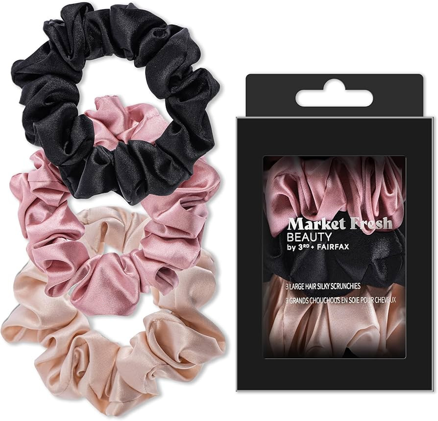 Mulberry Silk Hair Scrunchies, 3 Pack - Large Silk Scrunchies for All Hair Types, Prevents Hair B... | Amazon (US)