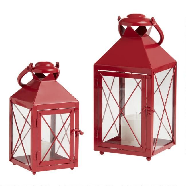 Pier Place Red Iron and Glass Lantern | World Market