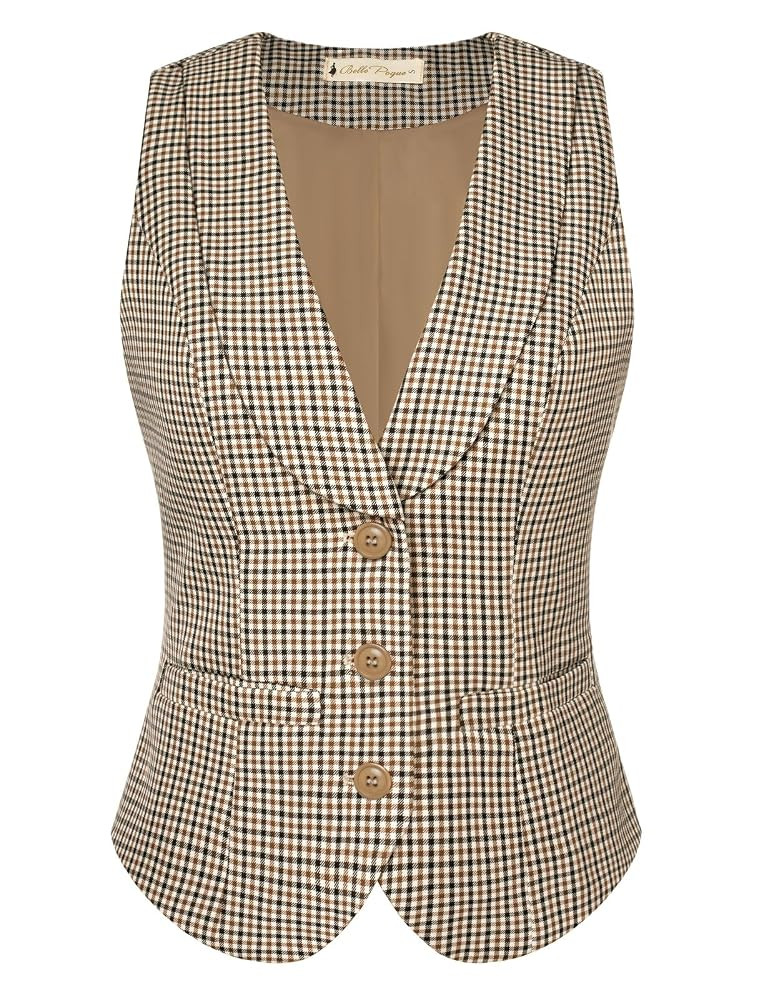 Belle Poque Waistcoat Women Vintage Sleeveless Lapel Collar Single Breasted Dressy Suit Vest with... | Amazon (UK)