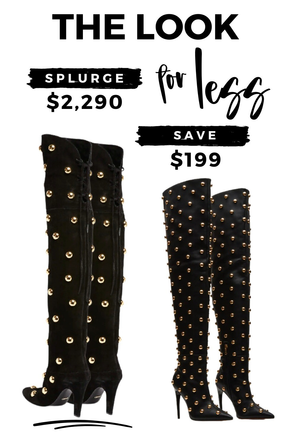 The Chloe "Eve" suede stud over the knee boots vs. The Steve Madden "Spritz" studded over the knee boots. Would you splurge or save?Designer Dupe, The Look For Less

#LTKShoeCrush #LTKSeasonal #LTKSaleAlert