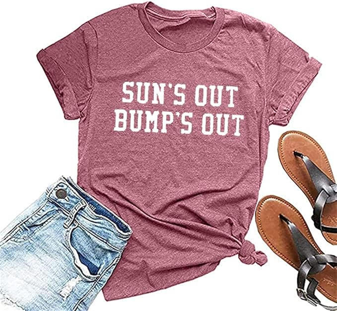 Sun's Out Bumps Out Shirt Women Maternity Pregnancy Funny Saying T-Shirt Summer Short Sleeve Casu... | Amazon (US)