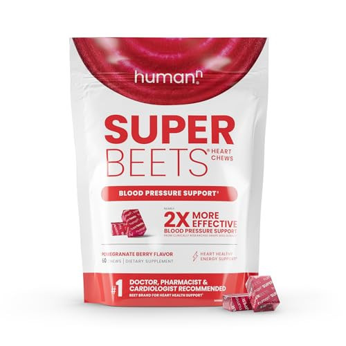 Humann SuperBeets Heart Chews, Nitric Oxide and Blood Pressure Support, Grape Seed Extract & Non-GMO Beet Root Powder Energy Supplement, Pomegranate Berry Flavor, 60 Count | Amazon (US)