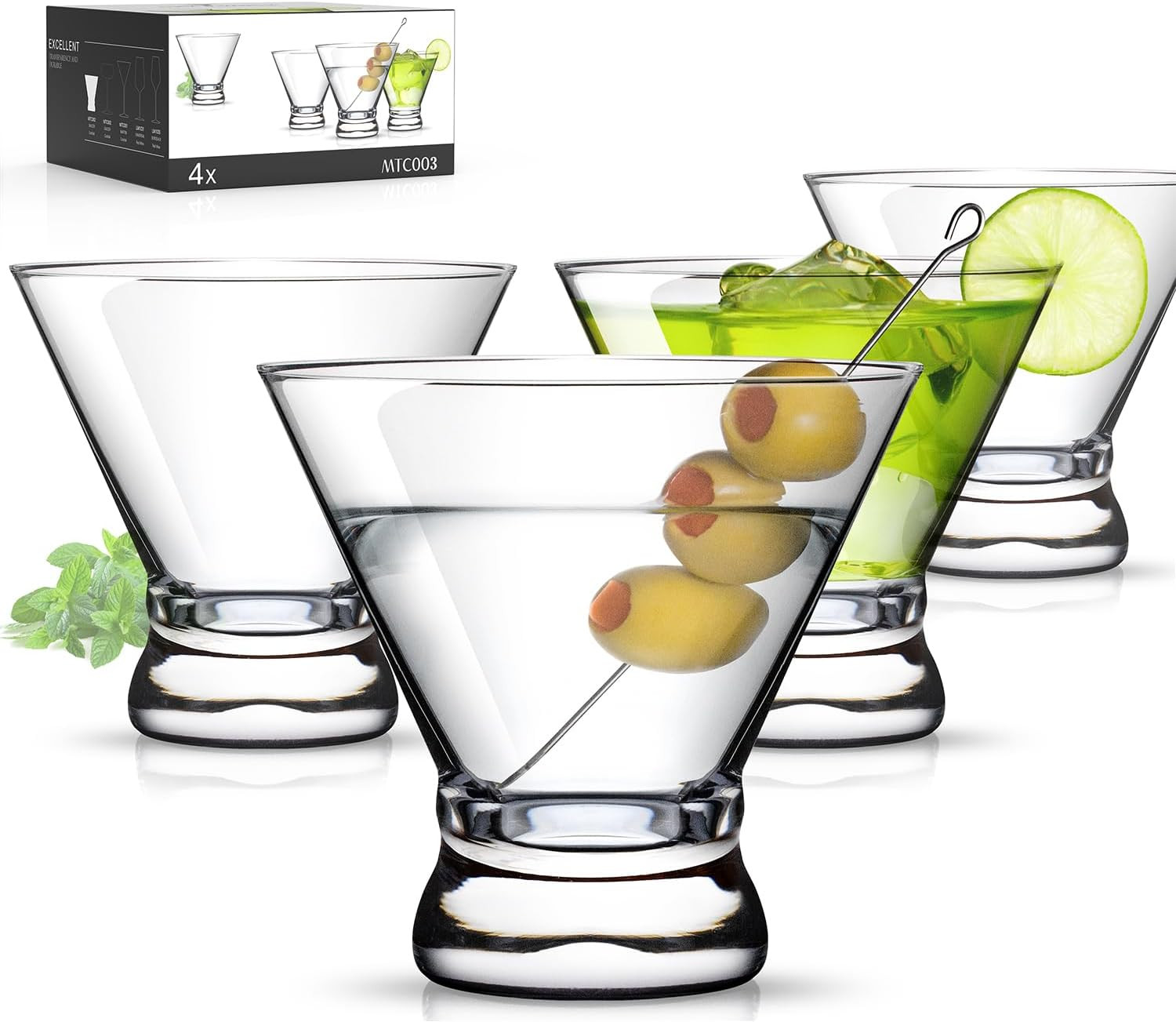 LUNA & MANTHA Martini Glasses Set of 4, Stemless Martini Cocktail Glasses for Margarita, Manhatta... | Amazon (US)
