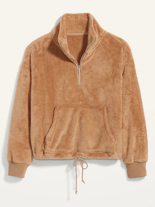 Cozy Faux-Fur Half-Zip Cinch-Hem Sweatshirt for Women | Old Navy (CA)