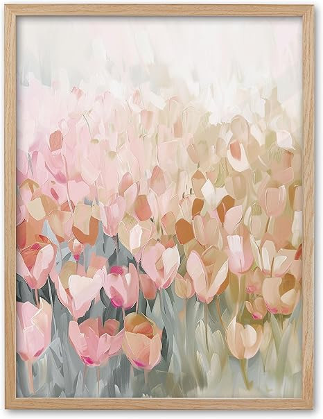 EcoHest Modern Flower Framed Wall Art, 12x16 in OAK Wood Canvas Girly Nursery Wall Art, Minimalis... | Amazon (US)