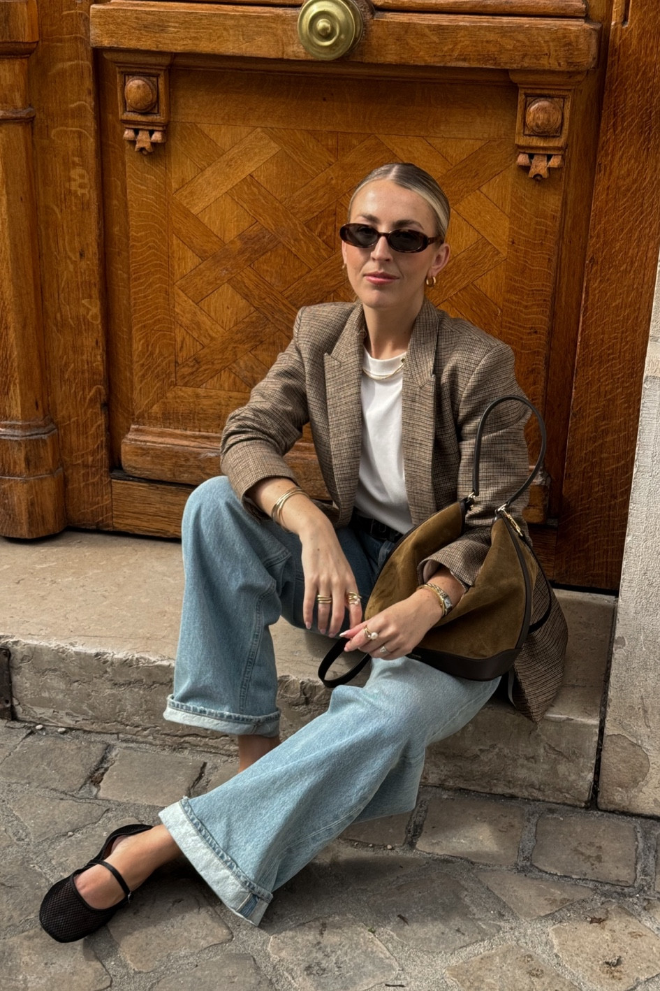 Sandro Paris blazer & suede bag 🤎🍂

Check blazer, denim, turn up jeans, autumn outfit 

#FashionMonth #LTKautumn #LTKstyletip