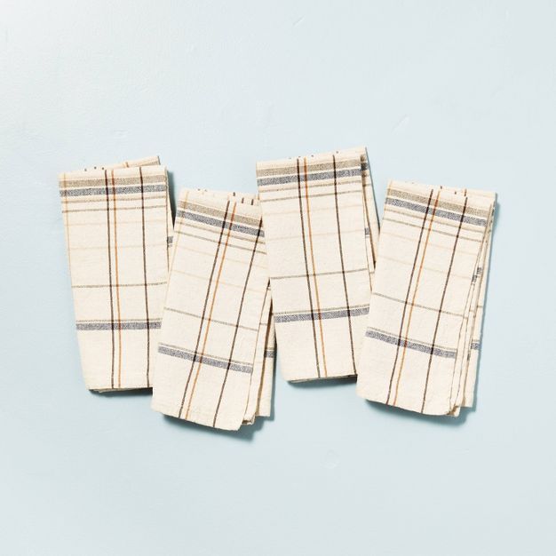 4pk Thin Stripe Plaid Cloth Napkin Set Blue/Natural - Hearth & Hand™ with Magnolia | Target
