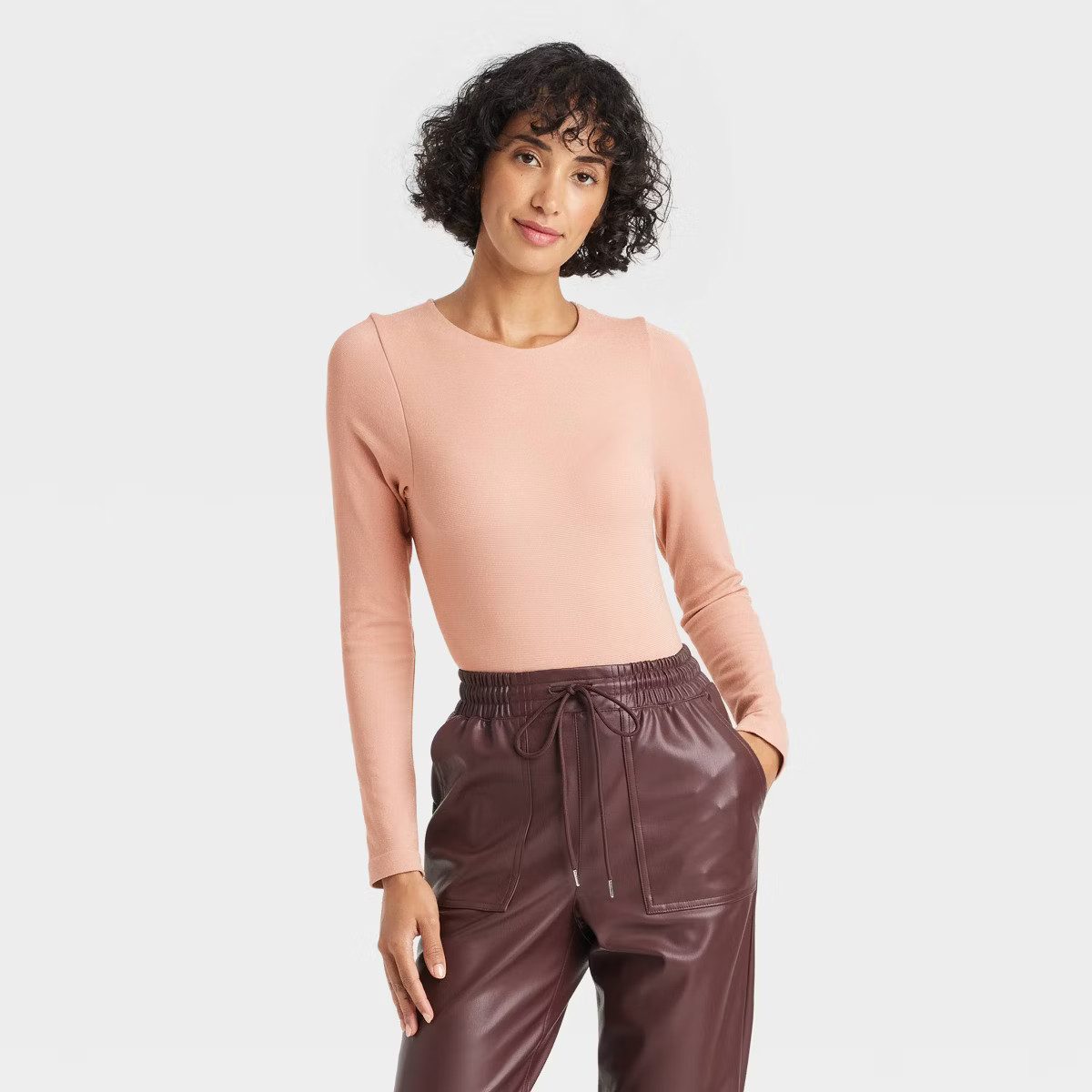 Women's Long Sleeve Seamless Bodysuit - A New Day™ Light Pink M | Target