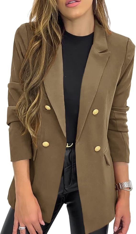 Hdieso Womens Solid Color Casual Long Sleeve Lapel Button Blazer Jacket | Amazon (US)