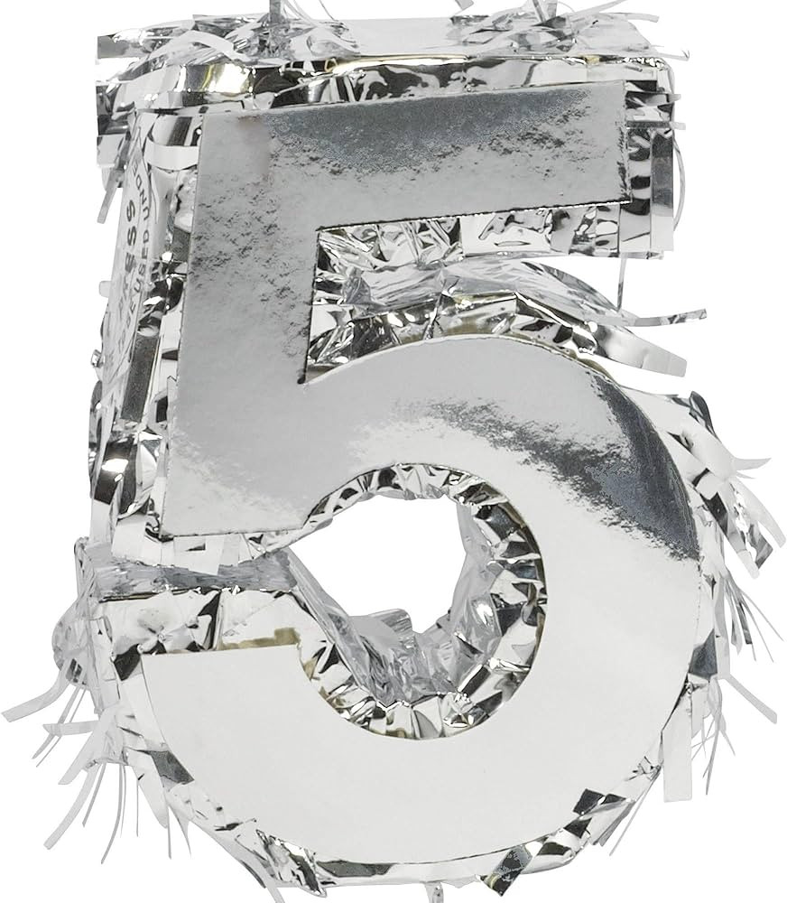 Stunning Silver Foil Number "5" Mini Pinata - 6"H x 4.5"W (1 Pc.) - Bright & Dazzling Party Decor... | Amazon (US)