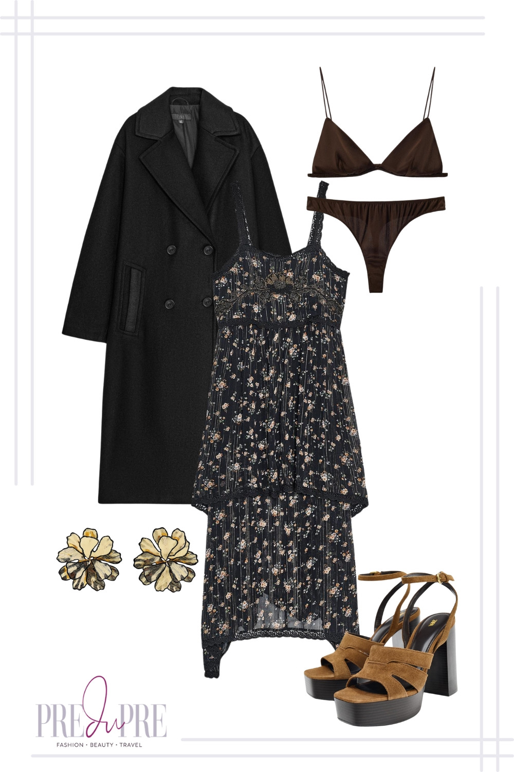 Planning your look for Thanksgiving? A delicate floral-print chiffon slip dress with lace trim is grounded by a structured long black wool coat for warmth and polish. Suede platform sandals and elegant gold floral earrings complete this beautiful, inspired look. This mix of delicate and structured pieces creates a truly unique ensemble. Shop the pieces now!

#thanksgivingoutfit #holidaylook #fallfashion #emeraldgreen #maxidress #fauxfur #kneehighboots #fallstyleinspo #preduprestyle #holidaydressing 

 #LTKSeasonal #LTKParties #LTKStyleTip