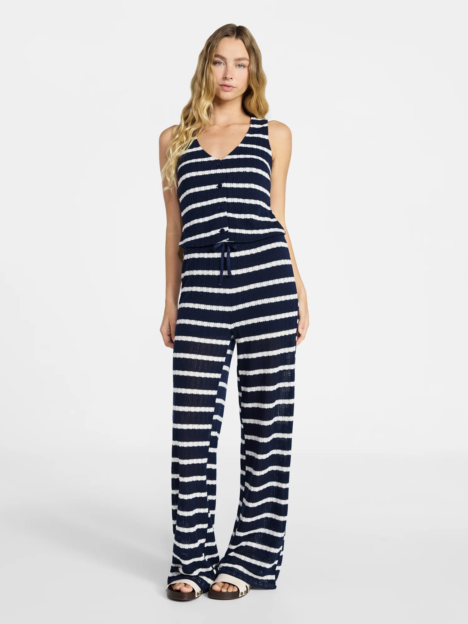 No Boundaries Sleeveless Button Vest and Pants, 2-Piece Set, Women’s XXS-XXL | Walmart (US)