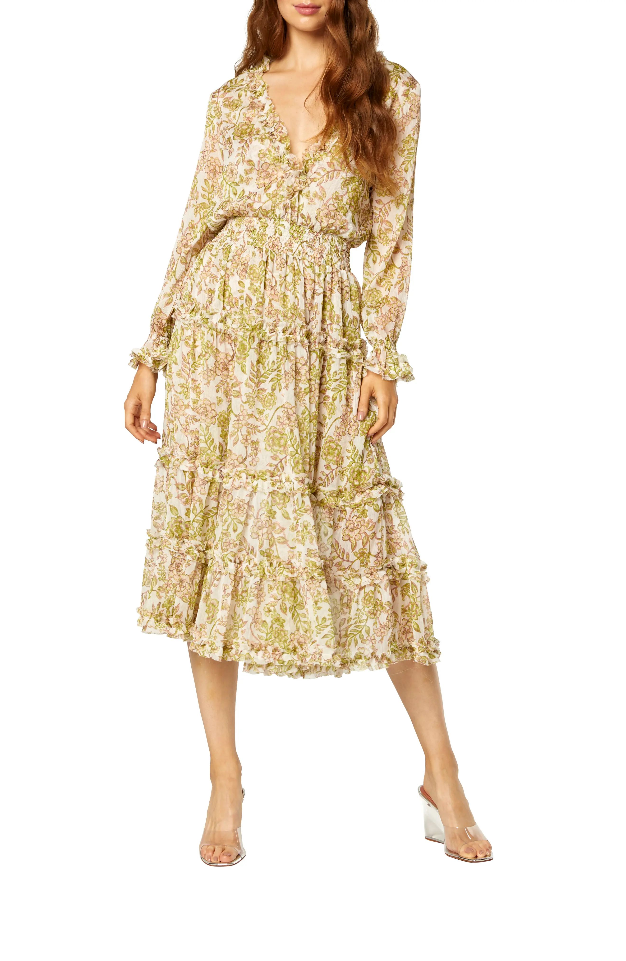 MISA Los Angeles Nora Long Sleeve Midi Dress in Green Goddess at Nordstrom, Size Small | Nordstrom