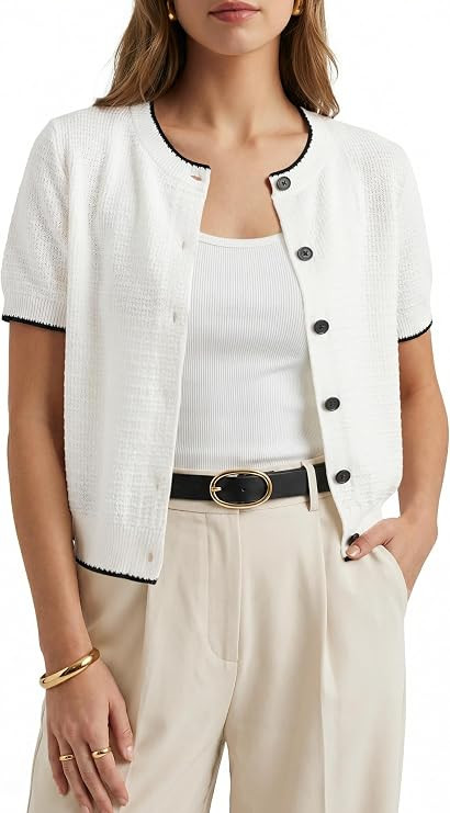 Arach&Cloz Women's Cropped Short Sleeve Cardigan Sweaters Lightweight Tops | Amazon (US)