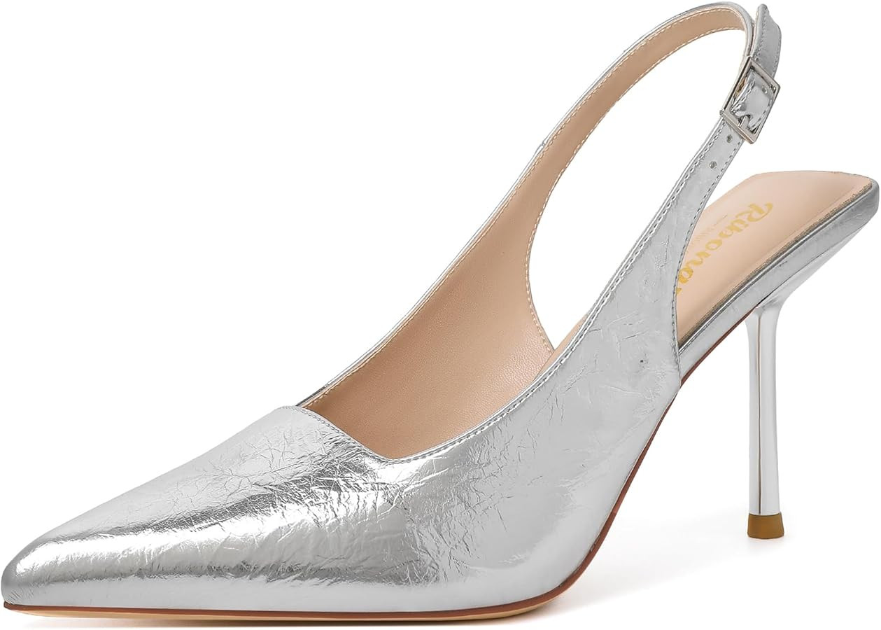 RIBONGZ Sexy Slingback Pumps Elegant Dressy Heels for Women Closed Toe Pointy High Heels Wedding ... | Amazon (US)