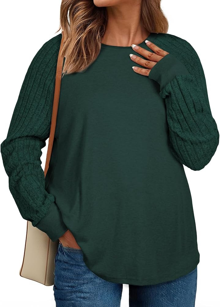 Eytino Plus Size Tops for Women Casual Crewneck Raglan Long Sleeve Fall Shirts Loose Lightweight ... | Amazon (US)