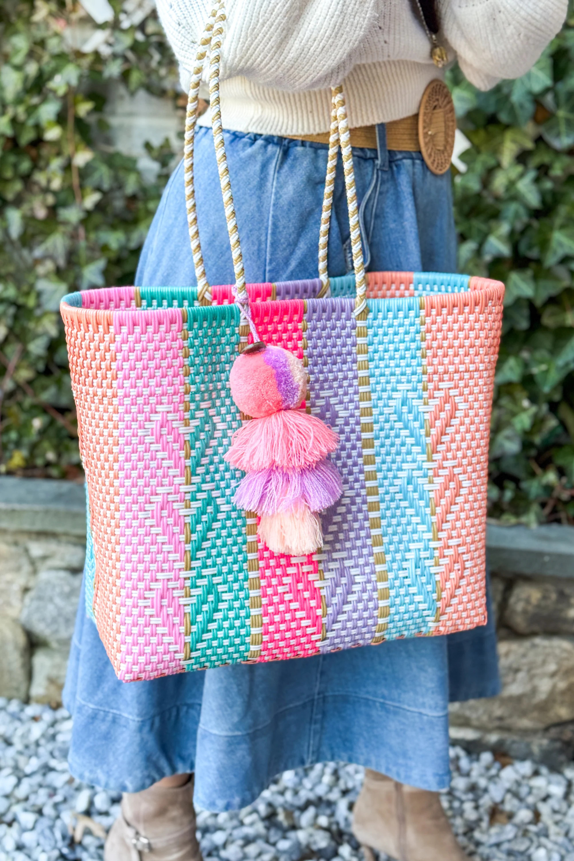 Neon Multi Heart Reflection Citron Tote | Squeeze De Citron