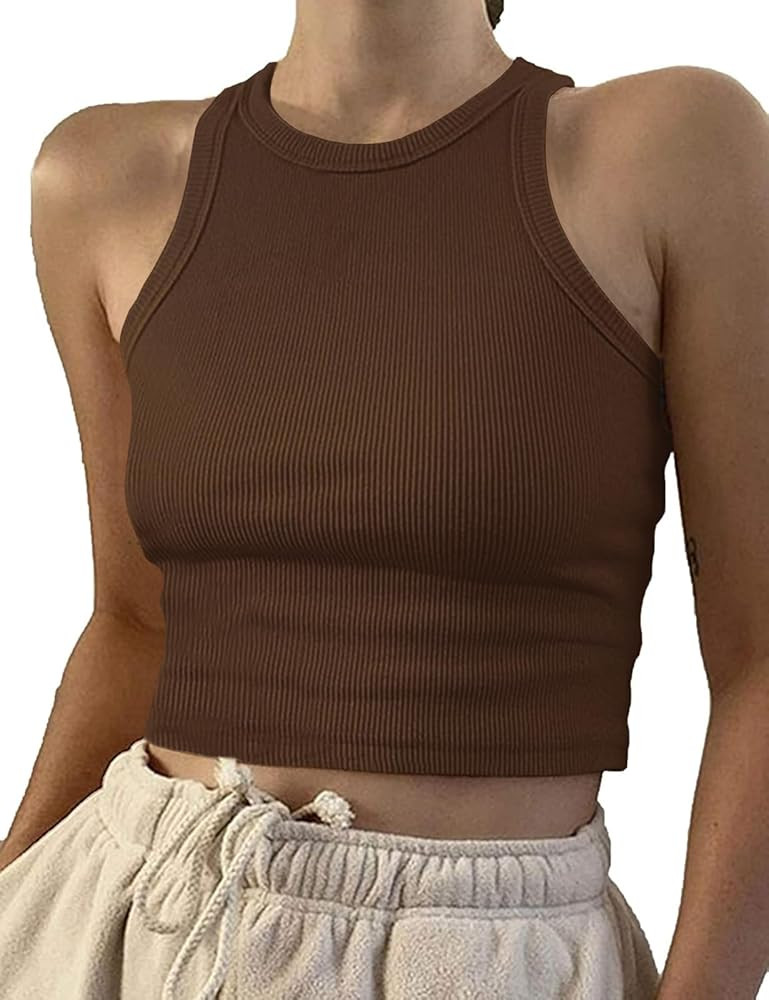 Artfish Women Casual Basic Sleeveless High Neck Rib-Knit Y2k Crop Tank Top | Amazon (US)