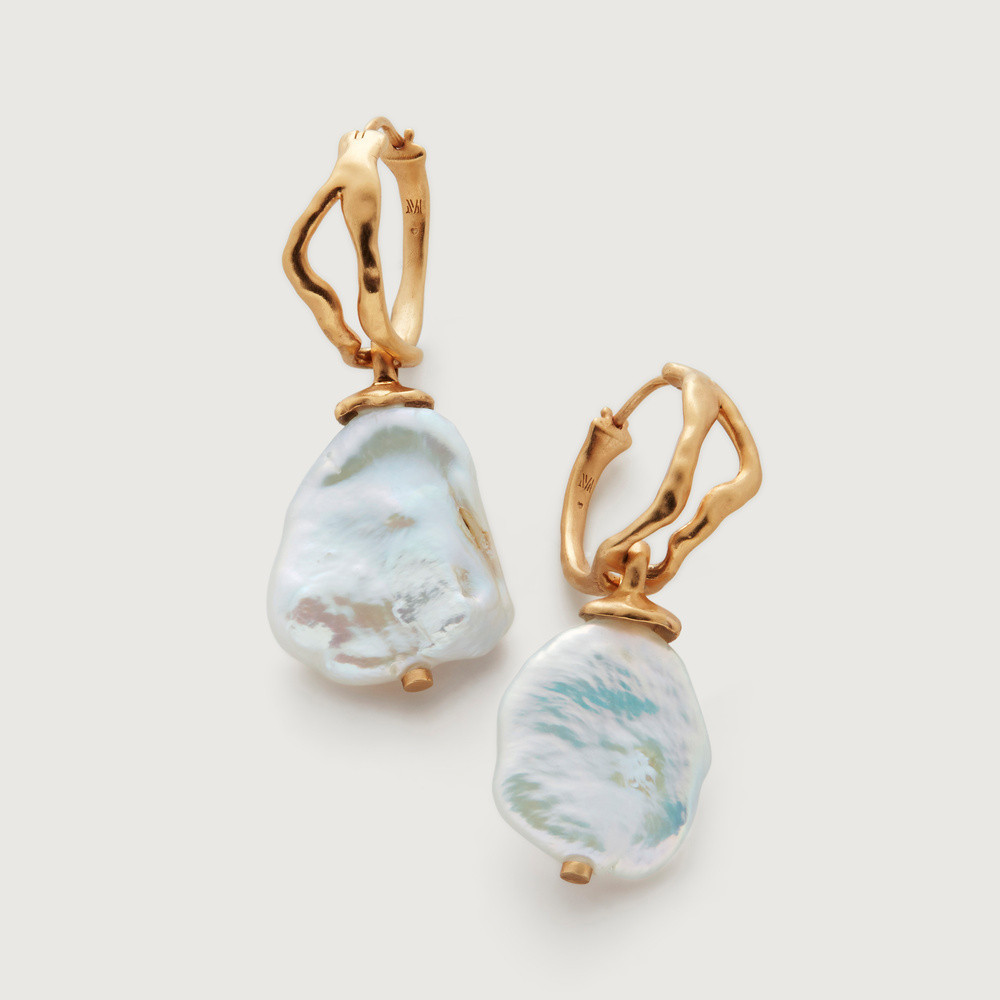 Gold Keshi Pearl Large Hoop Earrings Pearl | Monica Vinader (US)