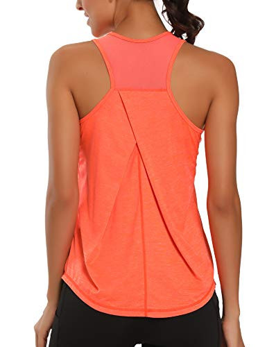 Aeuui Womens Workout Tops for Women Racerback Tank Tops Mesh Yoga Shirts Athletic Running Tank Tops Sleeveless Gym Clothes Orange | Amazon (US)