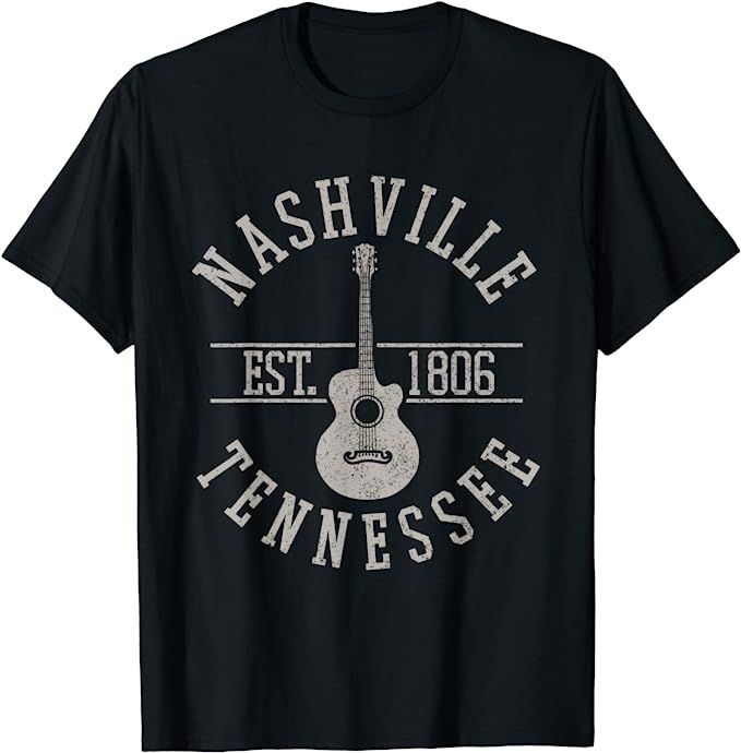 Nashville Tennessee Country Music City Guitar Player Gift T-Shirt | Amazon (US)
