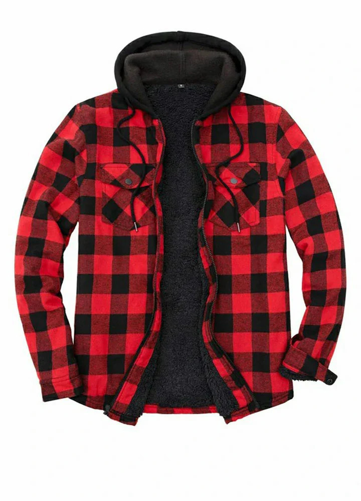 Matching Family - Men's Red Buffalo Hooded Flannel Jacket | FlannelGo