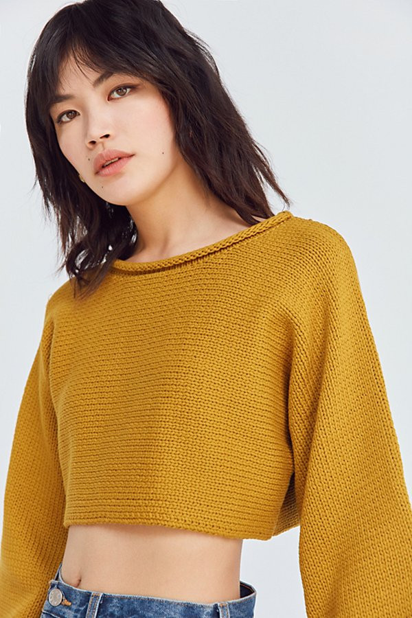 Silence + Noise Roll-Neck Cropped Sweater - Brown XS at Urban Outfitters | Urban Outfitters US