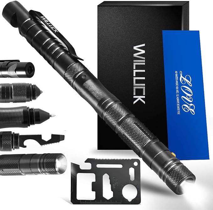 WILLUCK Gifts for Dad Men Husband,Tactical Pen,Stocking Stuffers for Men,LED Flashlight,Unique Va... | Amazon (US)