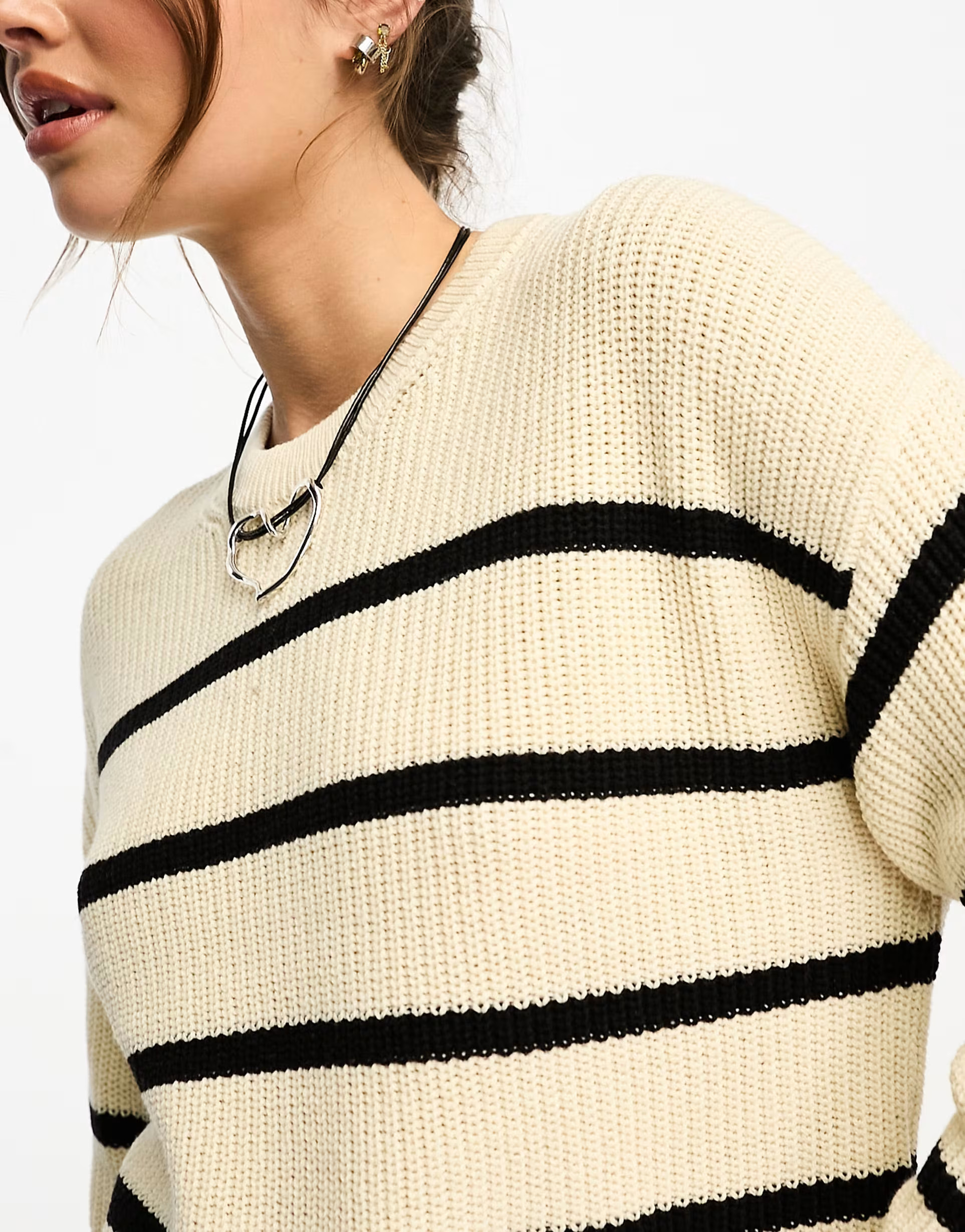 ONLY ribbed knit jumper in cream and black stripe | ASOS (Global)