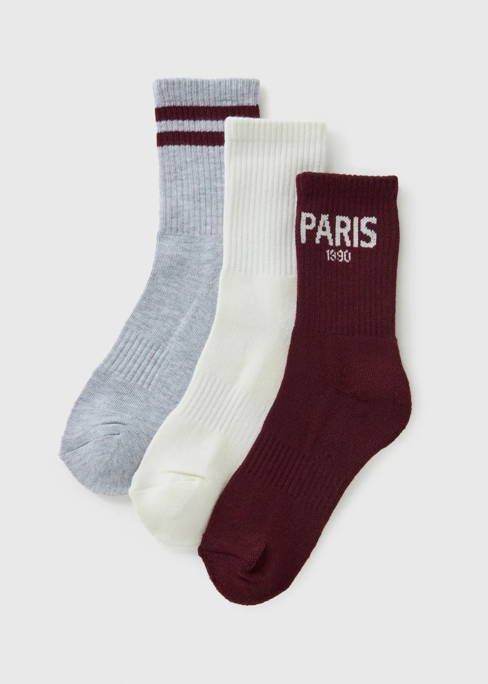3 Pack Burgundy Paris Sports Socks | Matalan (UK)