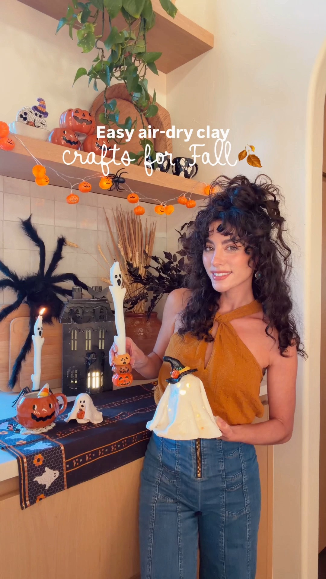 Halloween decor and simple air dry clay craft ideas for fall 🍂🍁
