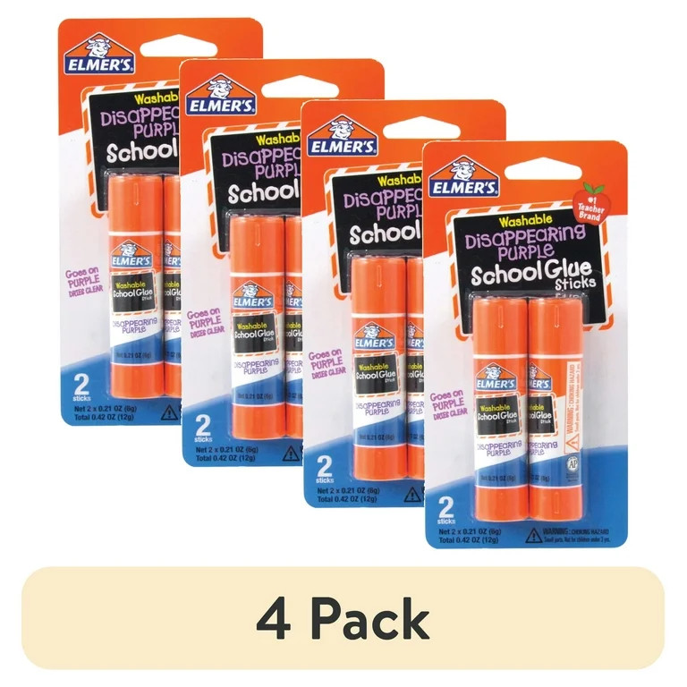 (4 pack) Elmer's Disappearing Purple School Glue Sticks, Washable, 2 Count | Walmart (US)