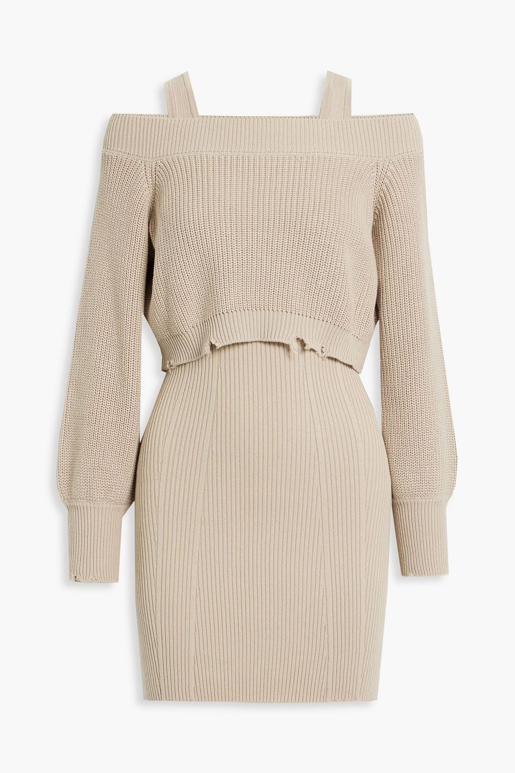 Janelle distressed ribbed cotton mini dress and sweater set | The Outnet (US and CA)