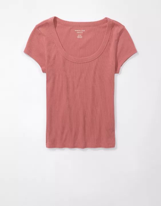 AE Hey Baby Short-Sleeve Scoop Ribbed Tee | American Eagle Outfitters (US & CA)